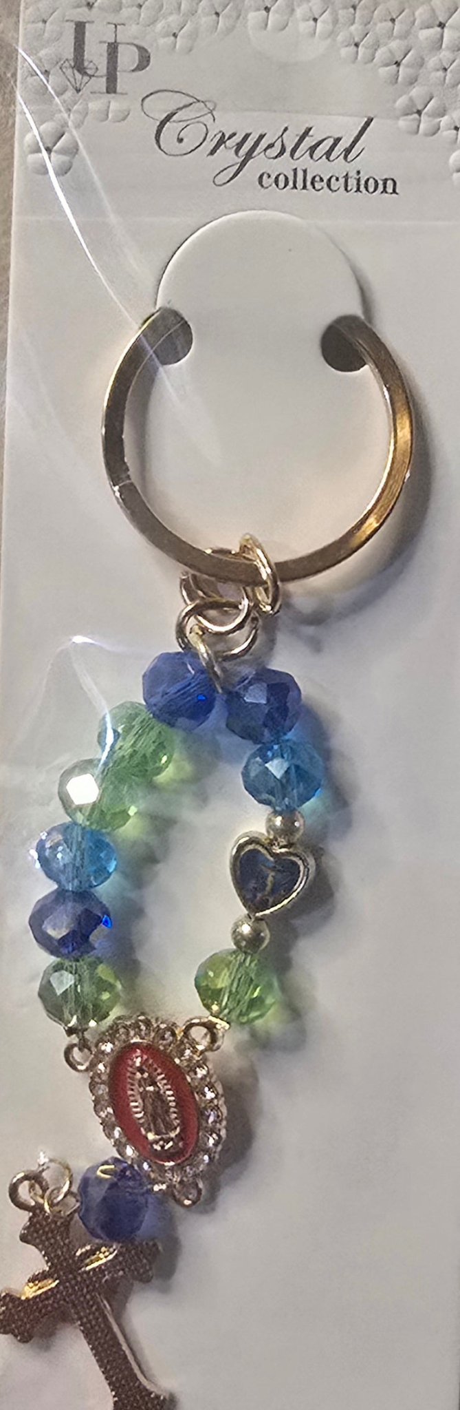 Crystal Rosary Keychain with Guadalupe Medal – 6 Colors - Angelique Boutique
