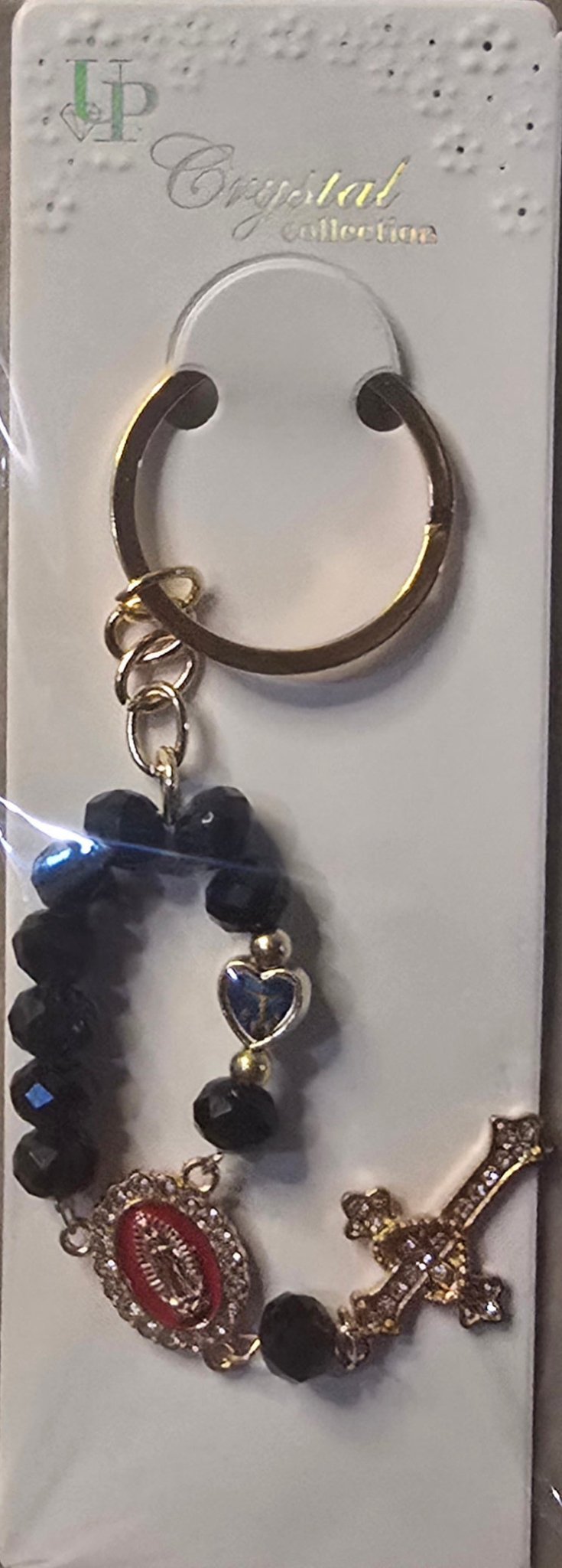 Crystal Rosary Keychain with Guadalupe Medal – 6 Colors - Angelique Boutique
