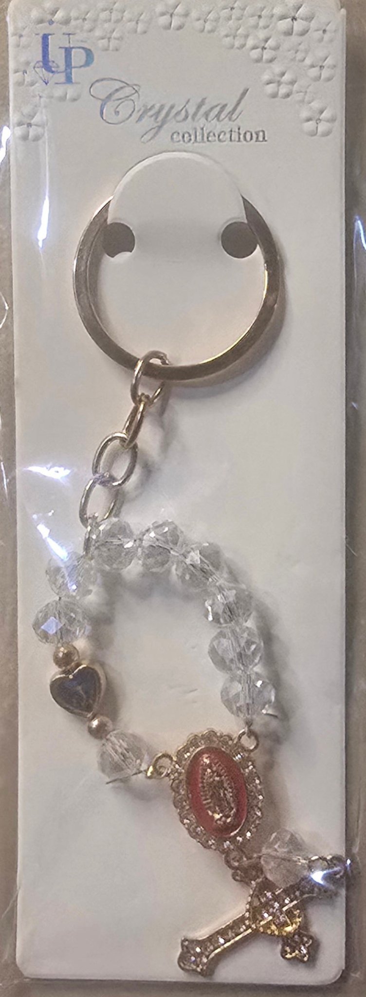 Crystal Rosary Keychain with Guadalupe Medal – 6 Colors - Angelique Boutique