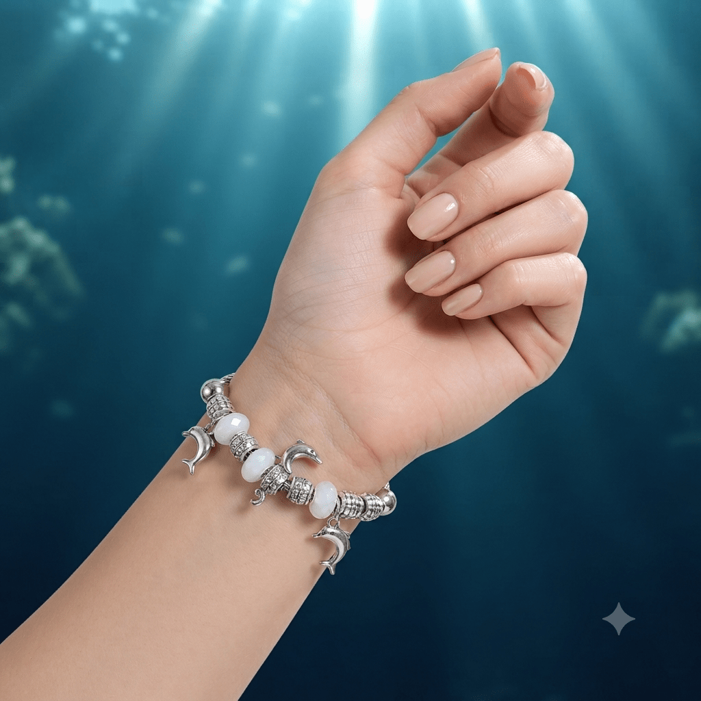 Dolphin Charm Bead Bracelet – Pandora Style Stainless Steel - Angelique Boutique