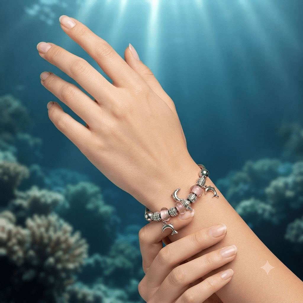 Dolphin Charm Bead Bracelet – Pandora Style Stainless Steel - Angelique Boutique