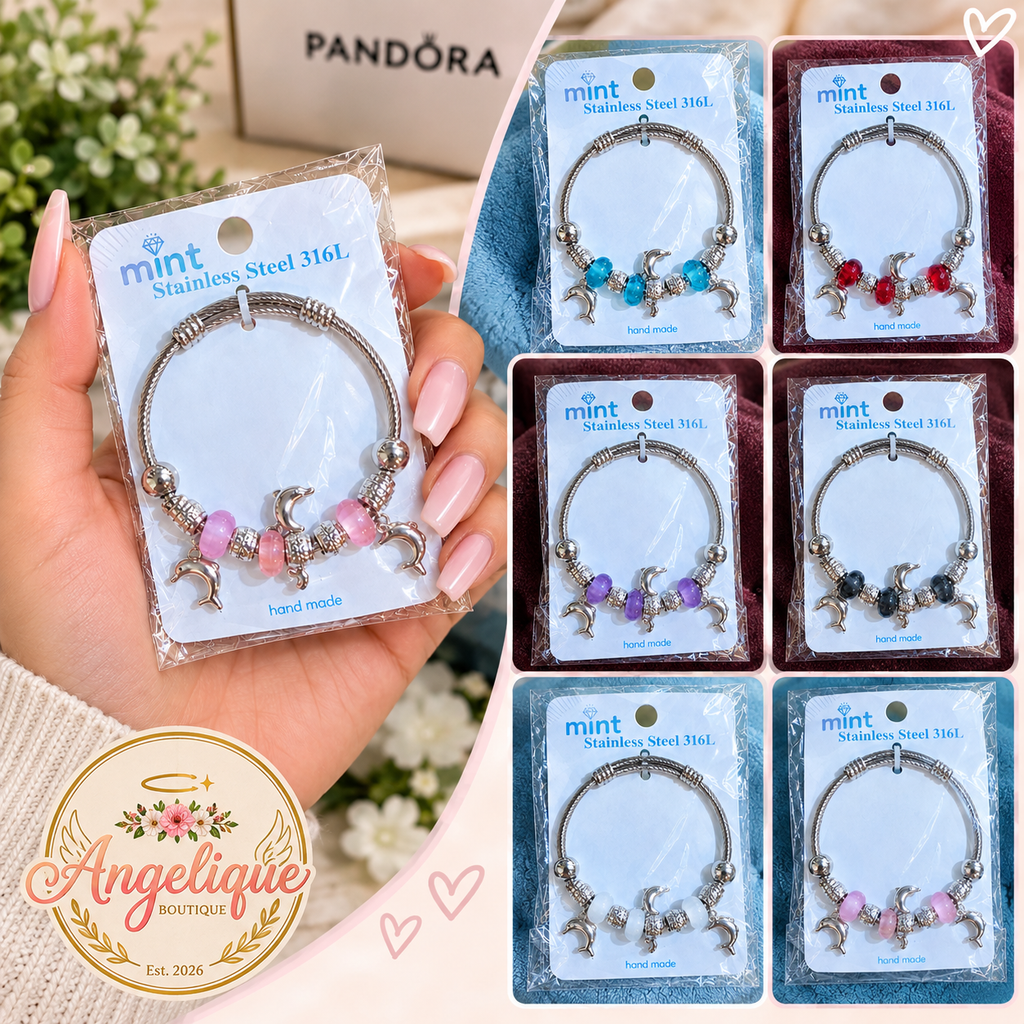 Dolphin Charm Bead Bracelet – Pandora Style Stainless Steel - Angelique Boutique