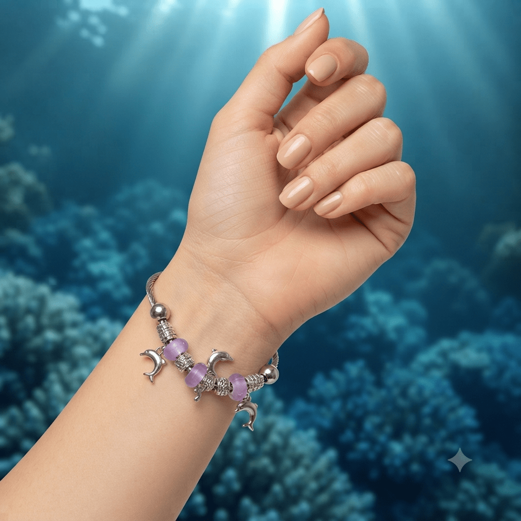 Dolphin Charm Bead Bracelet – Pandora Style Stainless Steel - Angelique Boutique