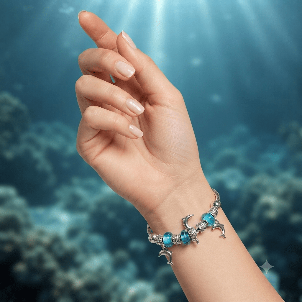 Dolphin Charm Bead Bracelet – Pandora Style Stainless Steel - Angelique Boutique