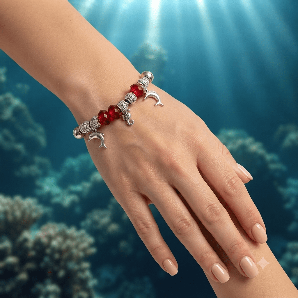 Dolphin Charm Bead Bracelet – Pandora Style Stainless Steel - Angelique Boutique