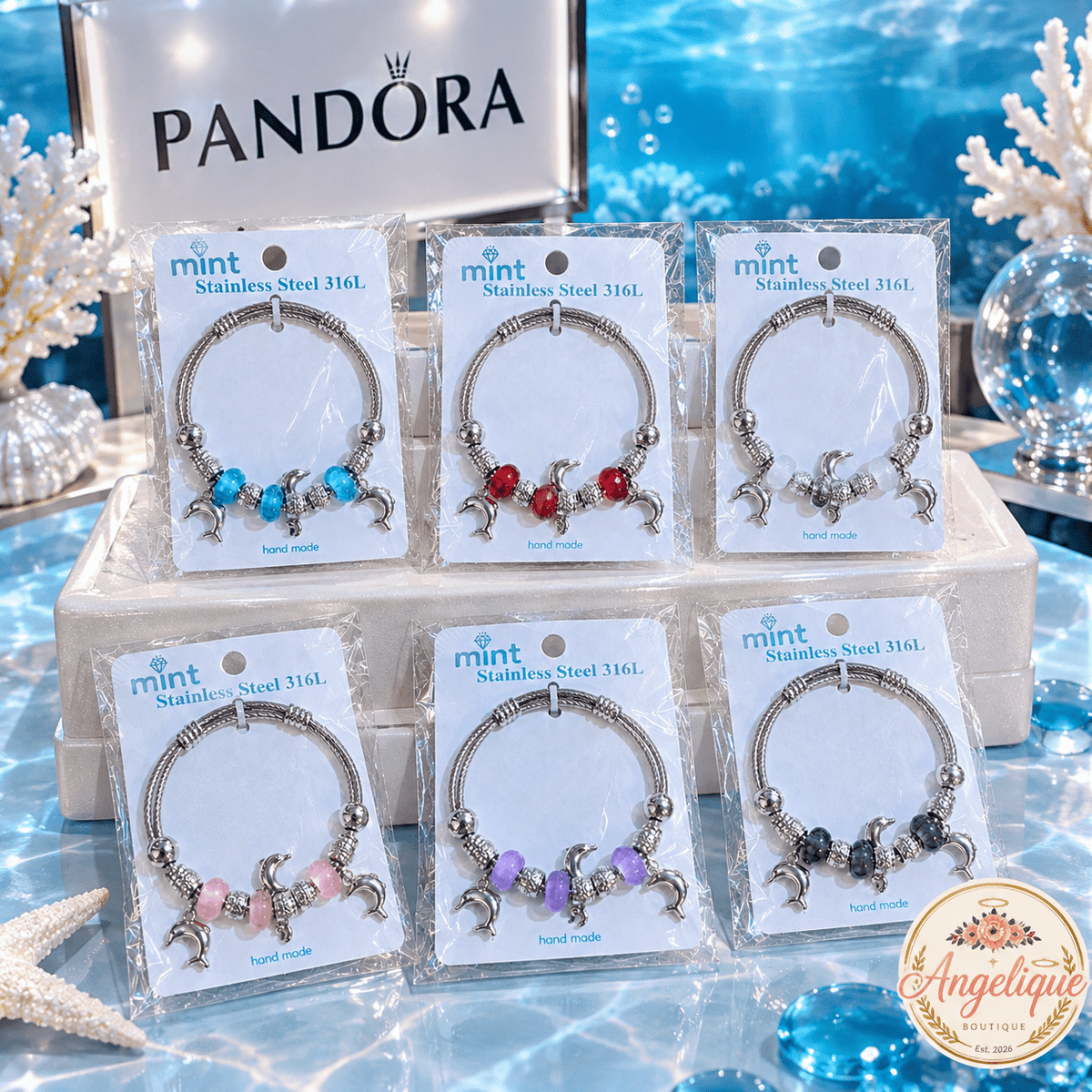 Dolphin Charm Bead Bracelet – Pandora Style Stainless Steel - Angelique Boutique