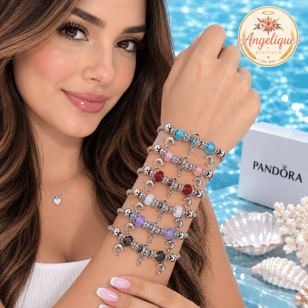 Dolphin Charm Bead Bracelet – Pandora Style Stainless Steel - Angelique Boutique