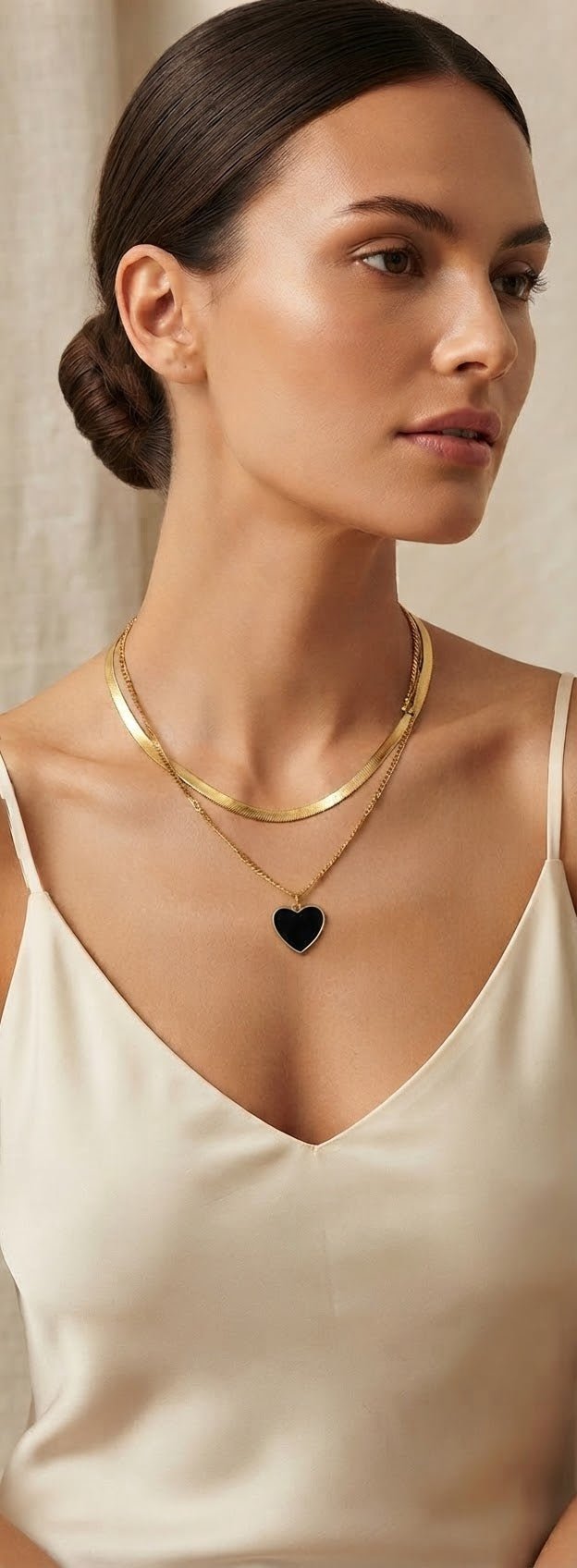 Double Chain Colored Heart Necklace Stainless Steel - Angelique Boutique