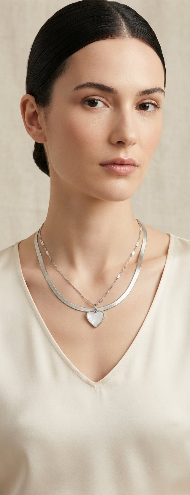 Double Chain Colored Heart Necklace Stainless Steel - Angelique Boutique