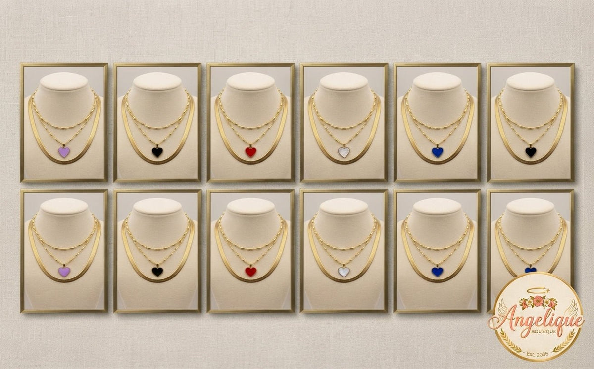Double Chain Colored Heart Necklace Stainless Steel - Angelique Boutique