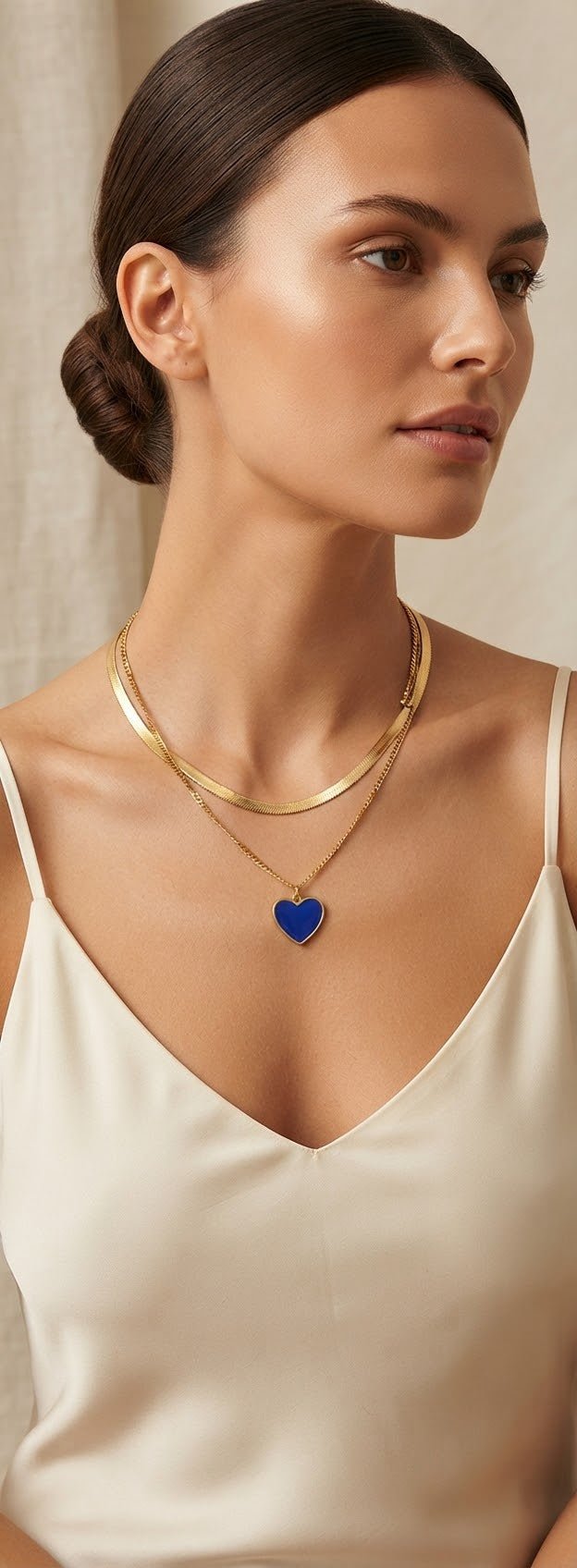 Double Chain Colored Heart Necklace Stainless Steel - Angelique Boutique