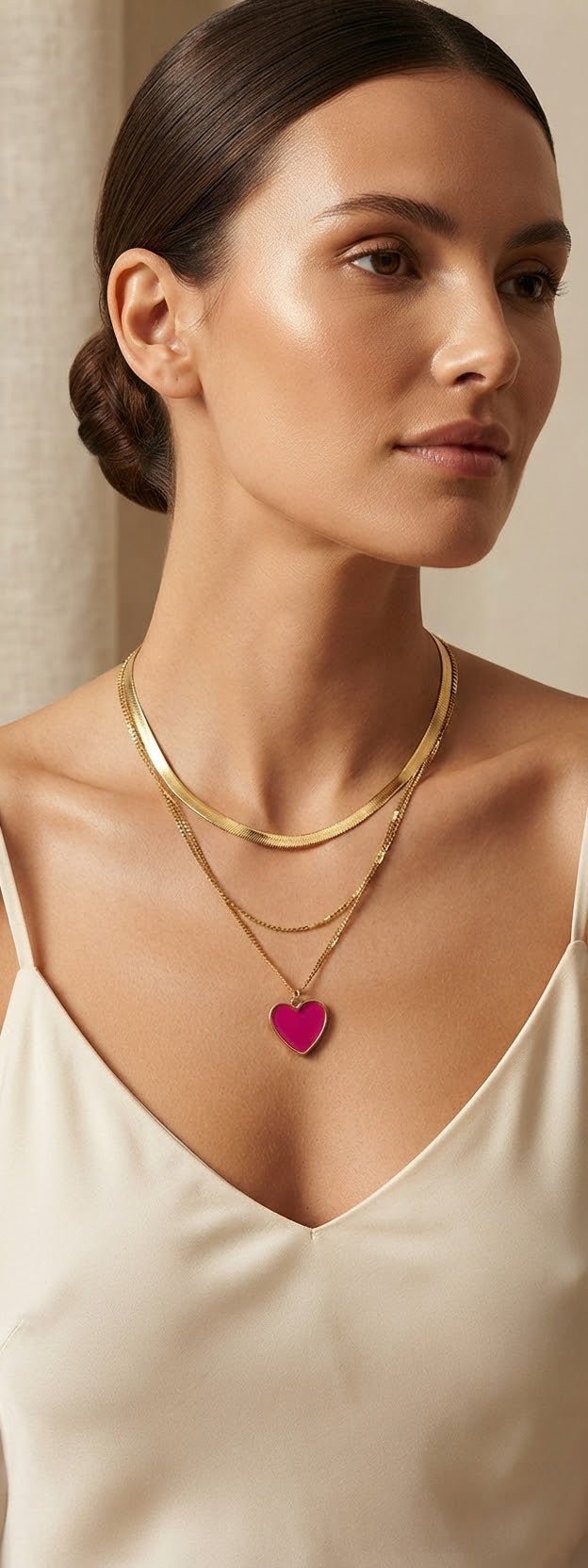 Double Chain Colored Heart Necklace Stainless Steel - Angelique Boutique