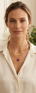 Double Chain Colored Heart Necklace Stainless Steel - Angelique Boutique