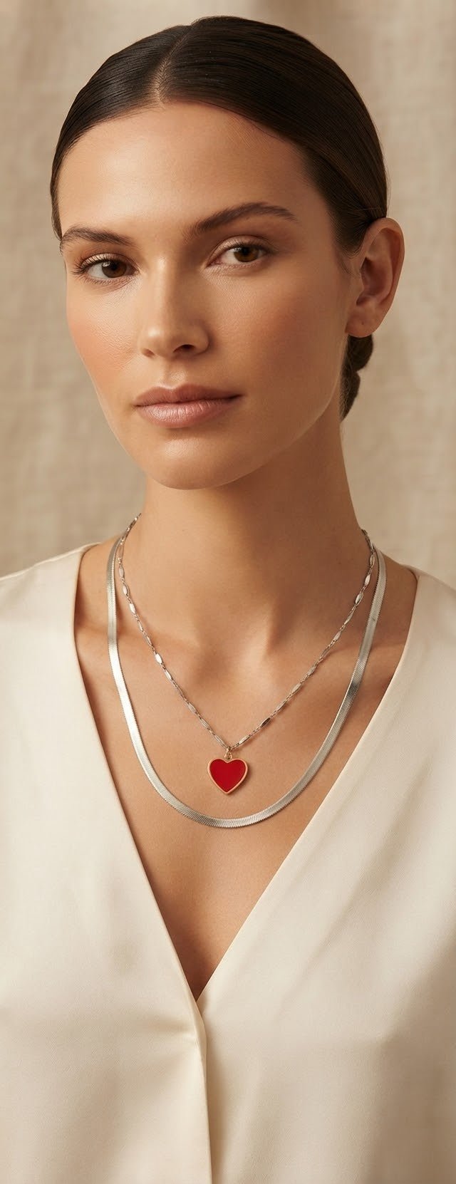 Double Chain Colored Heart Necklace Stainless Steel - Angelique Boutique