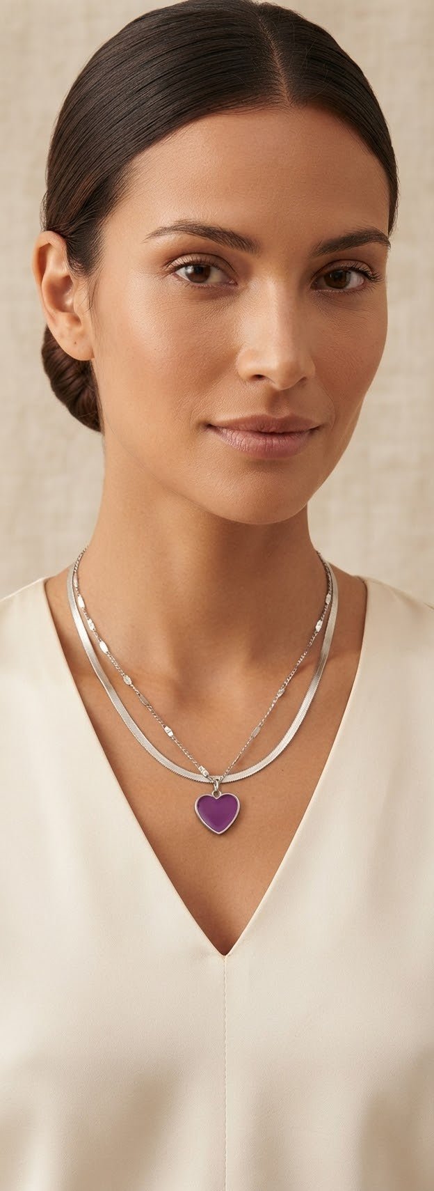 Double Chain Colored Heart Necklace Stainless Steel - Angelique Boutique
