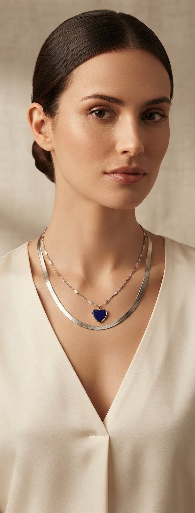 Double Chain Colored Heart Necklace Stainless Steel - Angelique Boutique