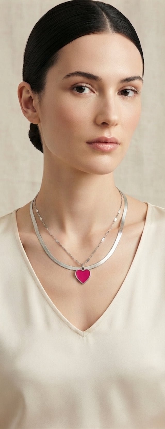 Double Chain Colored Heart Necklace Stainless Steel - Angelique Boutique