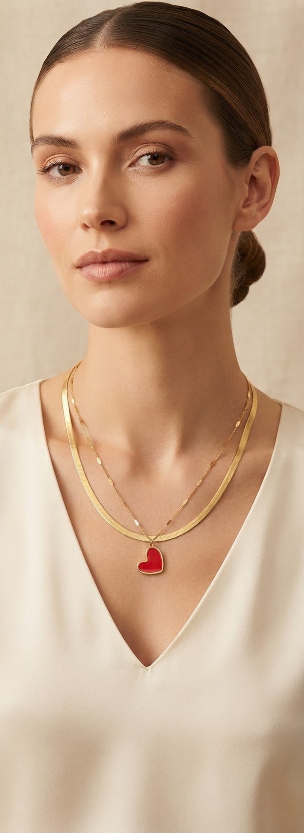Double Chain Colored Heart Necklace Stainless Steel - Angelique Boutique