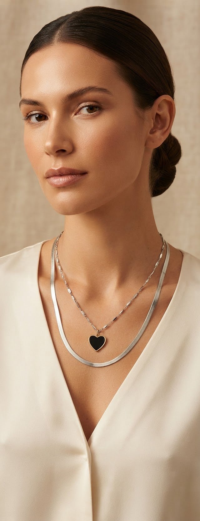 Double Chain Colored Heart Necklace Stainless Steel - Angelique Boutique