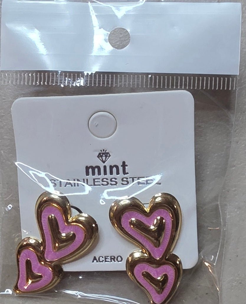 Double Heart Stainless Steel Earrings – Colorful Enamel Studs - Angelique Boutique
