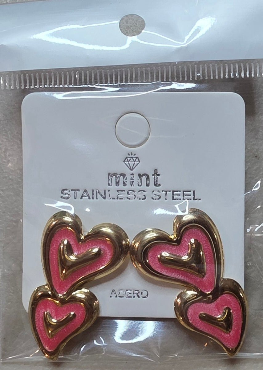 Double Heart Stainless Steel Earrings – Colorful Enamel Studs - Angelique Boutique