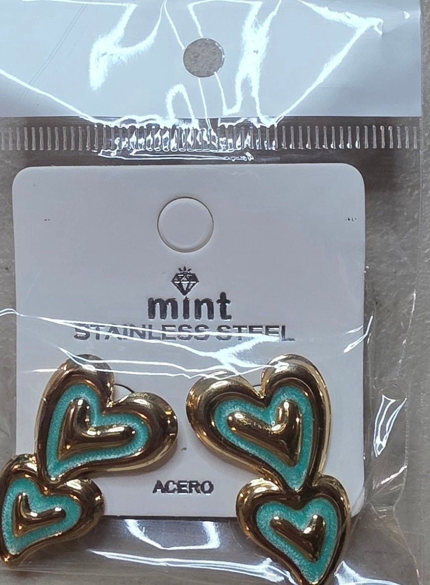 Double Heart Stainless Steel Earrings – Colorful Enamel Studs - Angelique Boutique