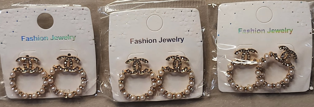 Elegant classic fashion earrings gold tone pearl crystal women jewelry Angelique Boutique