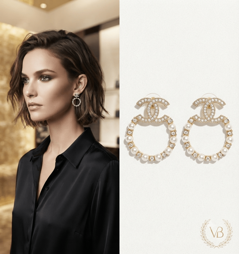 Elegant classic fashion earrings gold tone pearl crystal women jewelry Angelique Boutique