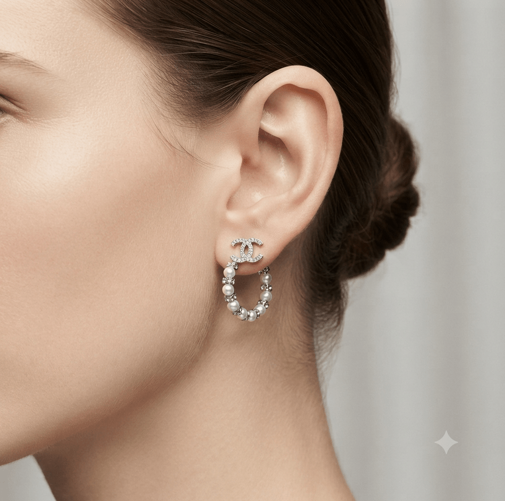 Elegant classic fashion earrings gold tone pearl crystal women jewelry Angelique Boutique