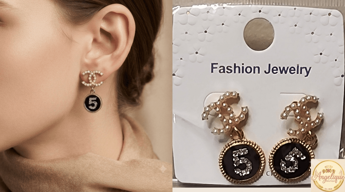 Elegant classic fashion earrings gold tone pearl crystal women jewelry Angelique Boutique