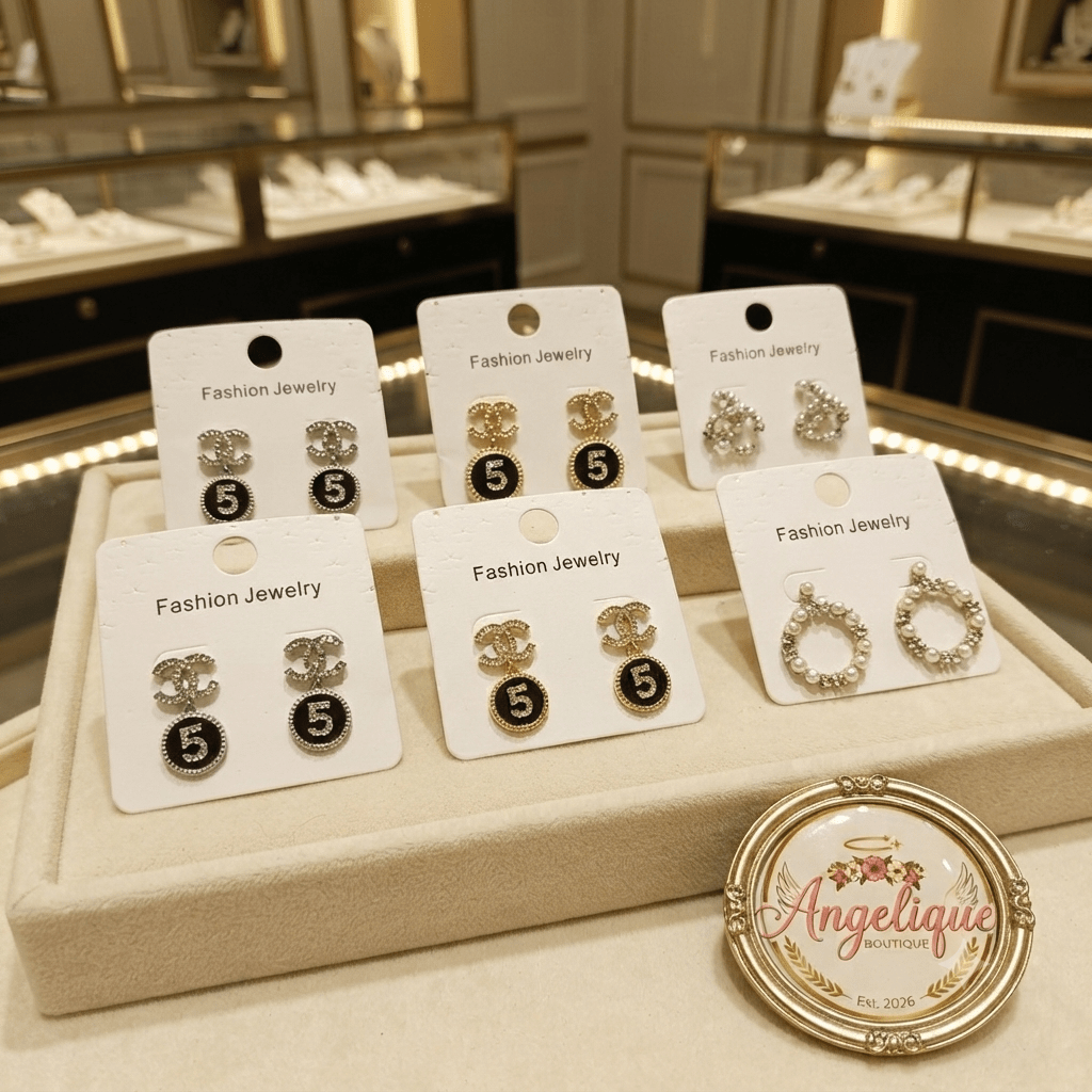 Elegant classic fashion earrings gold tone pearl crystal women jewelry Angelique Boutique
