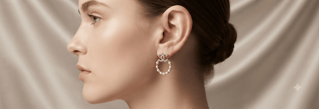 Elegant classic fashion earrings gold tone pearl crystal women jewelry Angelique Boutique