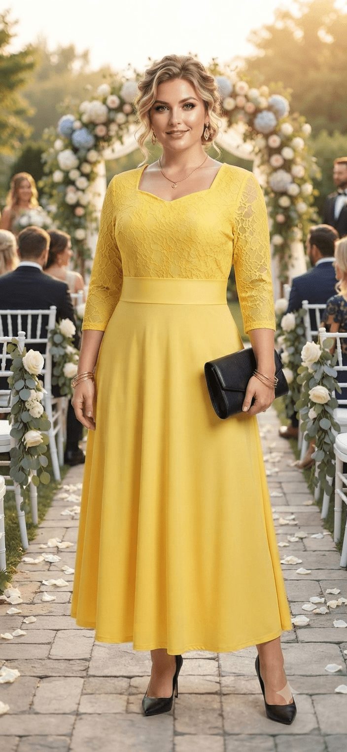 Elegant Lace Midi Dress with Flared Skirt - Angelique Boutique