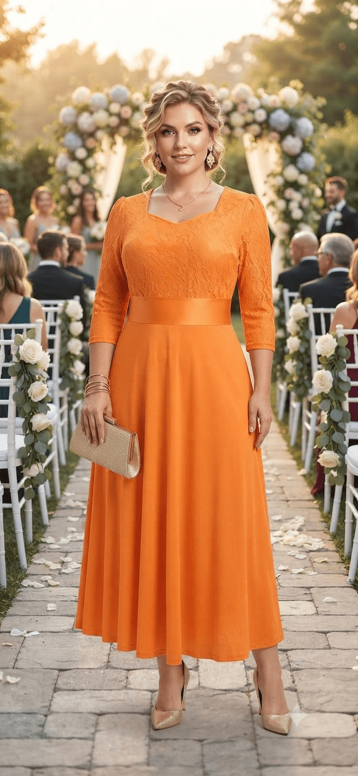 Elegant Lace Midi Dress with Flared Skirt - Angelique Boutique
