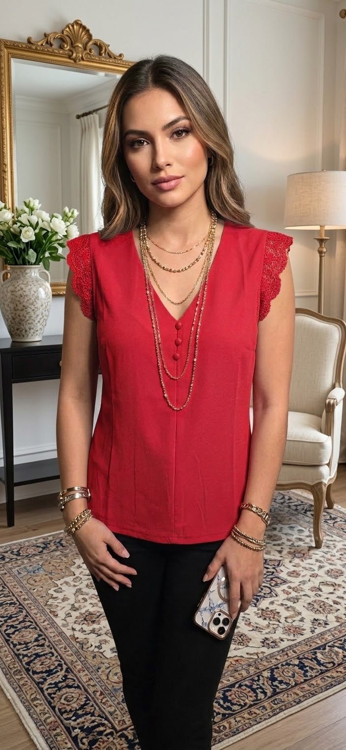 Elegant Stretch Blouse – 95% Polyester 5% Spandex Top for Women - Angelique Boutique