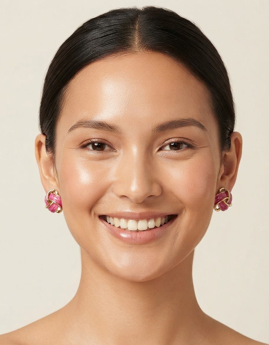 Enamel Knot Stud Earrings – Gold-Tone Stainless Steel - Angelique Boutique