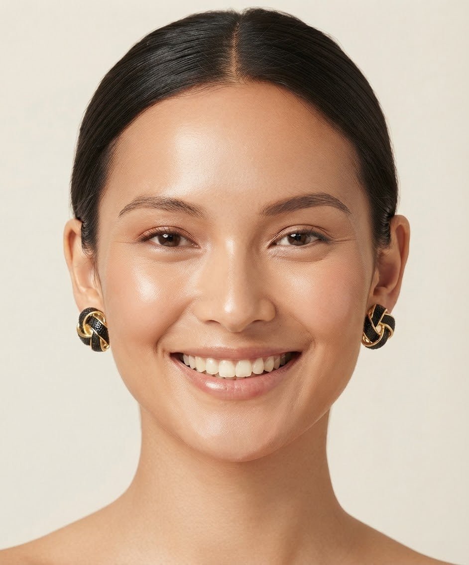 Enamel Knot Stud Earrings – Gold-Tone Stainless Steel - Angelique Boutique