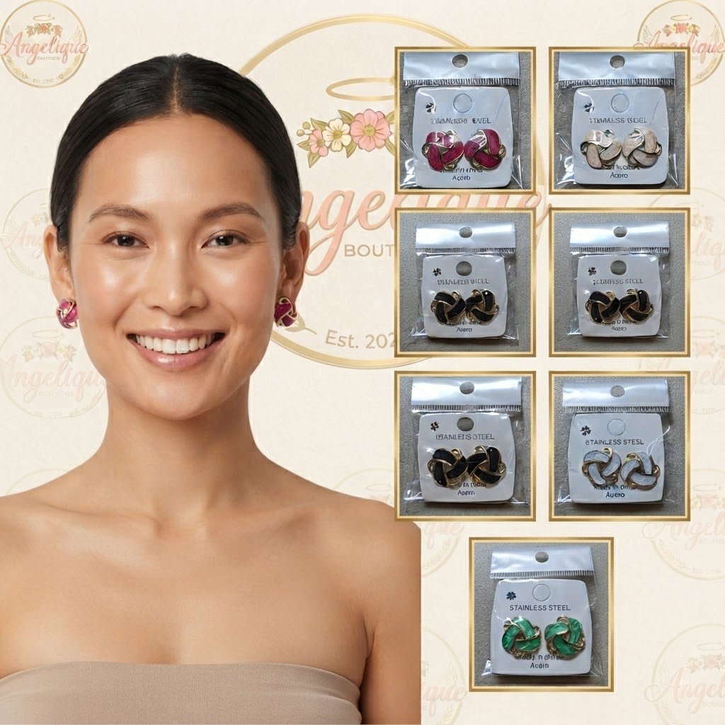 Enamel Knot Stud Earrings – Gold-Tone Stainless Steel - Angelique Boutique