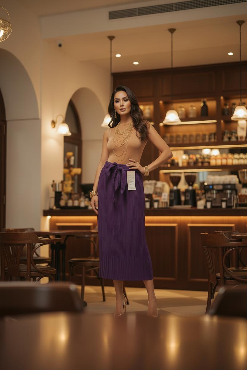 Falda Larga con Tablillas y Cinta Ajustable | Elegante y Cómoda