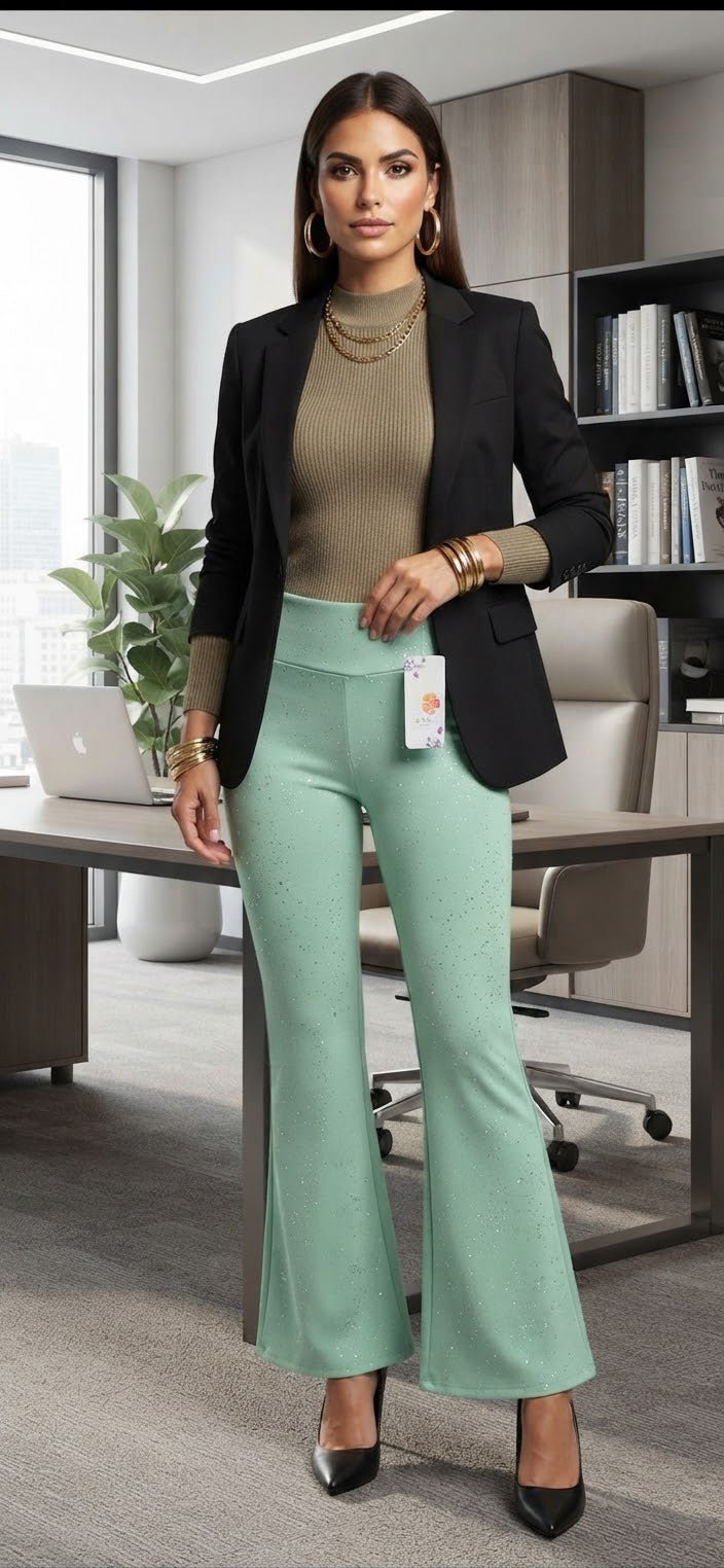 Flared Shimmer Leggings – Glossy Wide Leg Pants for Women - Angelique Boutique