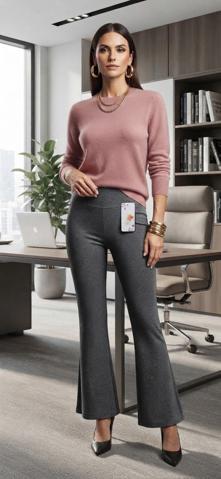 Flared Shimmer Leggings – Glossy Wide Leg Pants for Women - Angelique Boutique