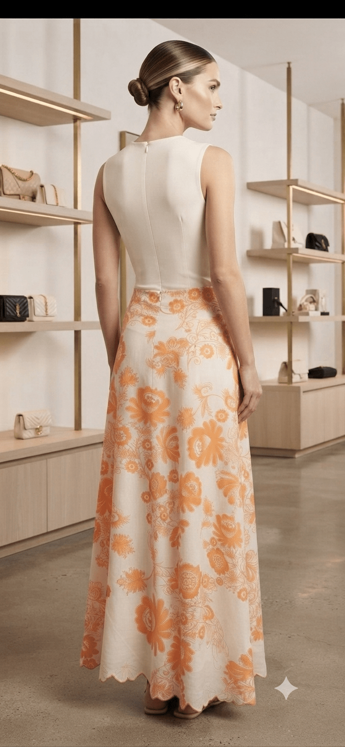 Floral A-Line Midi Skirt & Cutout Top Set - Angelique Boutique
