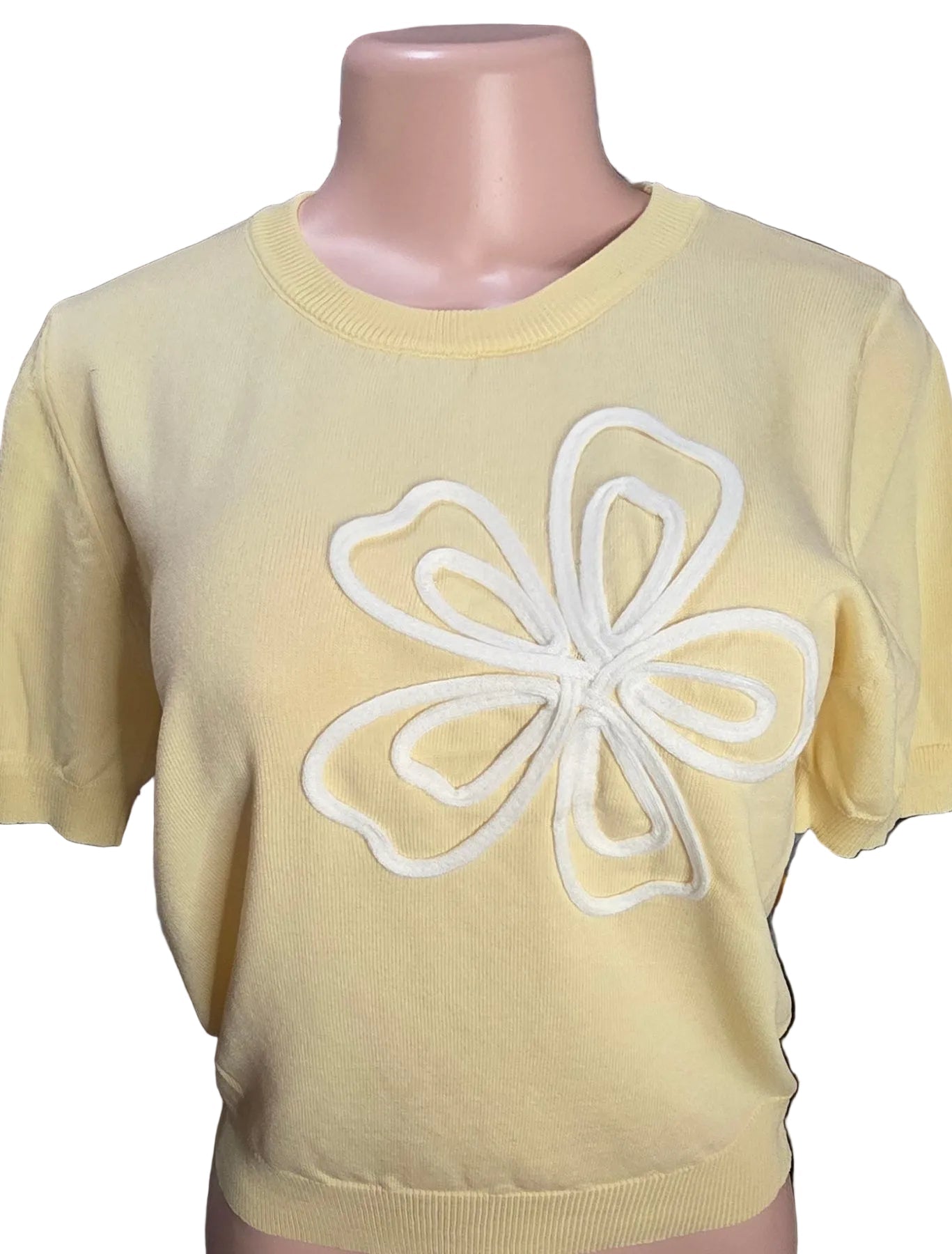 Floral Knit Top for Women – Short Sleeve Flower Embroidery 6 Colors - Angelique Boutique