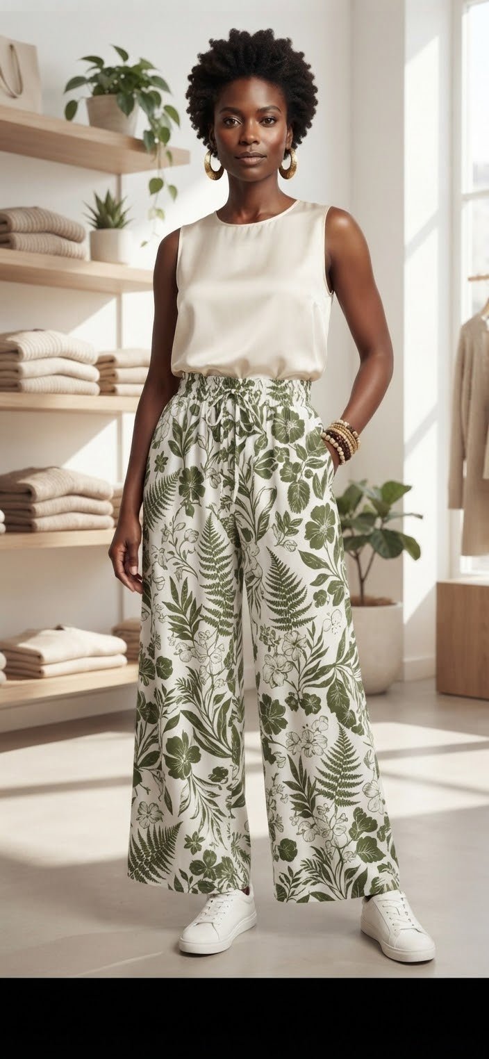 Floral Palazzo Wide Leg Pants | Women's Tropical Print Bottoms - Angelique Boutique