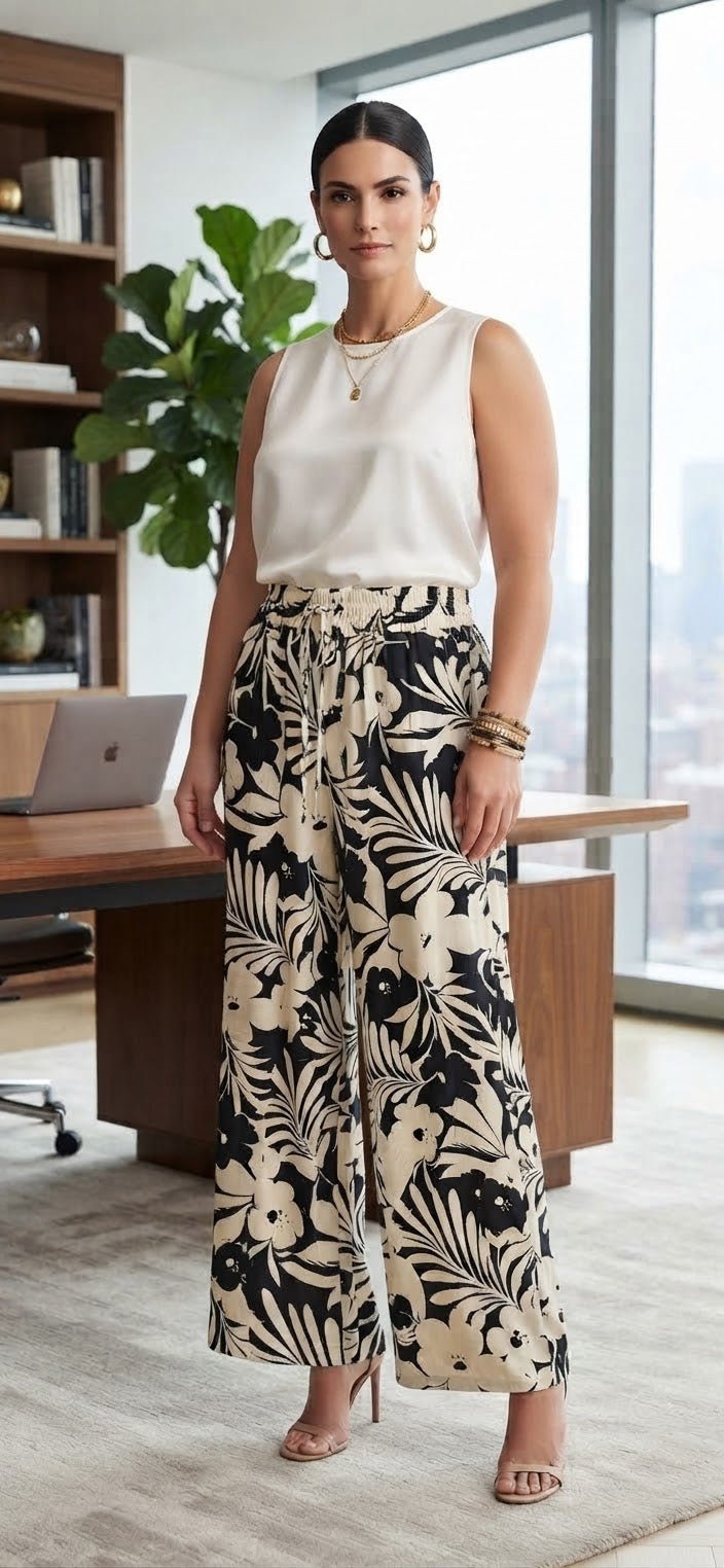 Floral Palazzo Wide Leg Pants | Women's Tropical Print Bottoms - Angelique Boutique