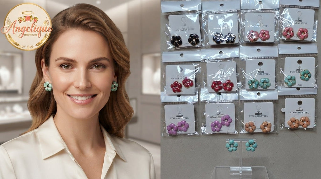 Floral Stainless Steel Earrings for Women – Gold Studs - Angelique Boutique