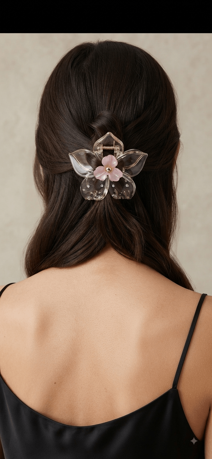 Flower Hair Claw Clip – Translucent Floral Design 6 Colors - Angelique Boutique