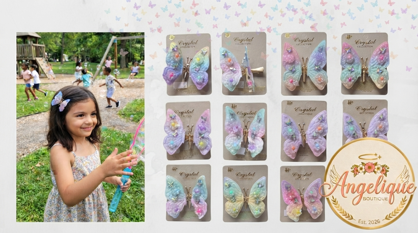 Girls Butterfly Crystal Hair Clips – Pastel Colors - Angelique Boutique
