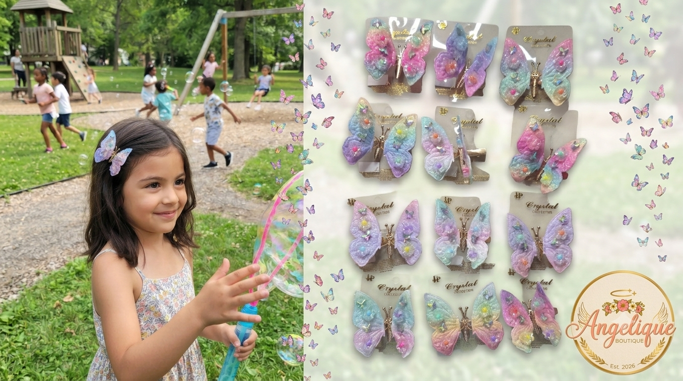 Girls Butterfly Crystal Hair Clips – Pastel Colors - Angelique Boutique