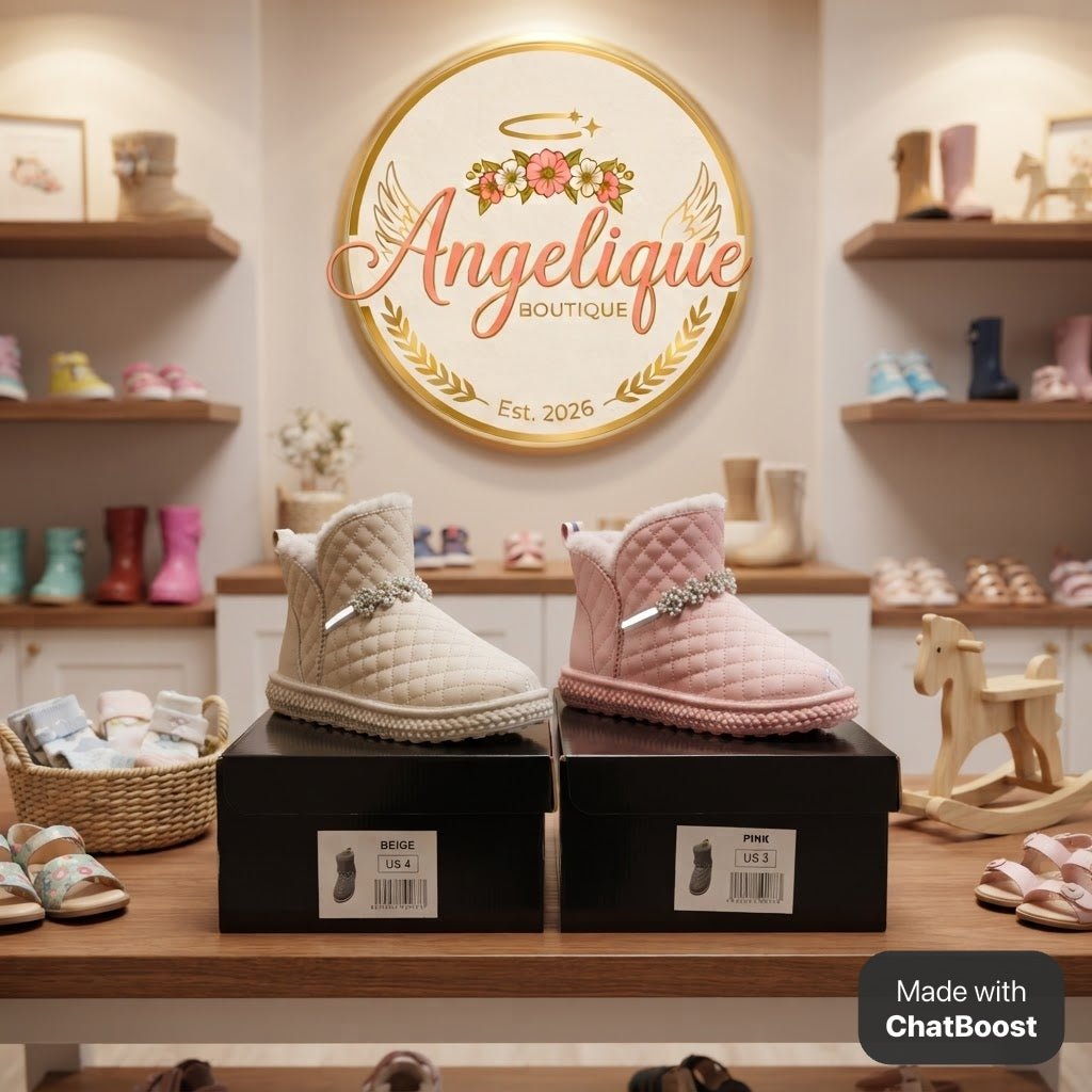 Girls Crystal Quilted Boots – White & Pink | Toddler & Kids - Angelique Boutique
